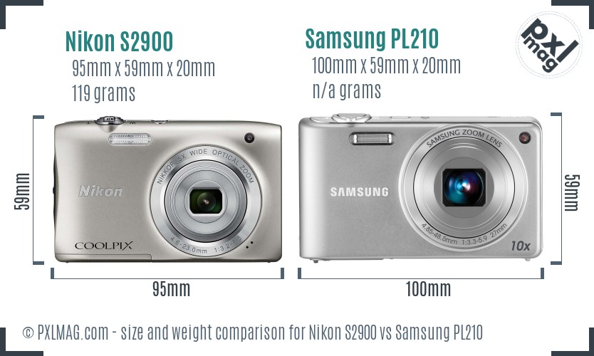 Nikon S2900 vs Samsung PL210 size comparison