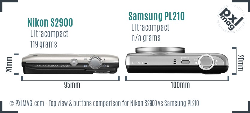 Nikon S2900 vs Samsung PL210 top view buttons comparison