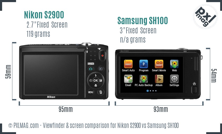 Nikon S2900 vs Samsung SH100 Screen and Viewfinder comparison