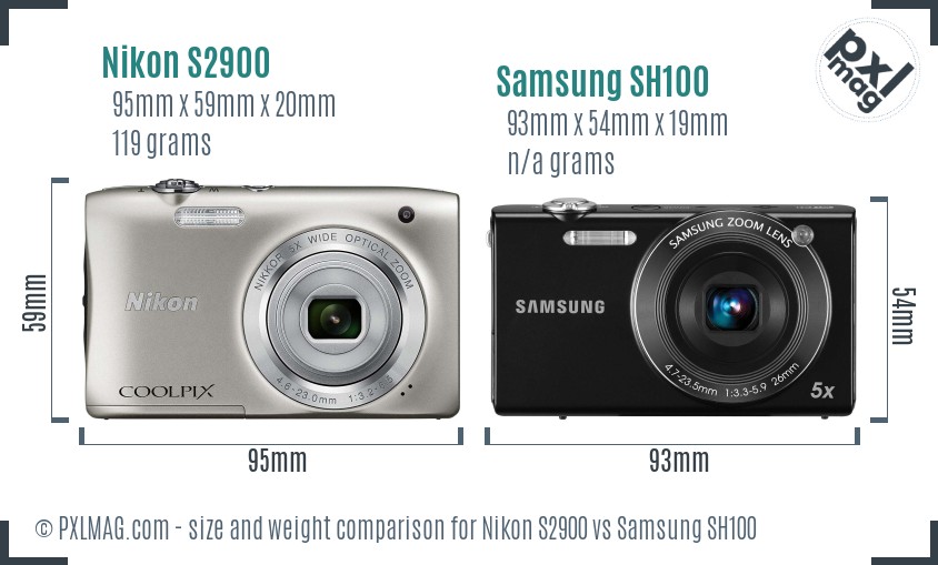 Nikon S2900 vs Samsung SH100 size comparison
