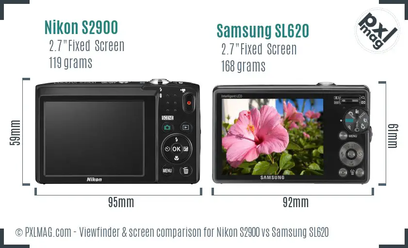 Nikon S2900 vs Samsung SL620 Screen and Viewfinder comparison