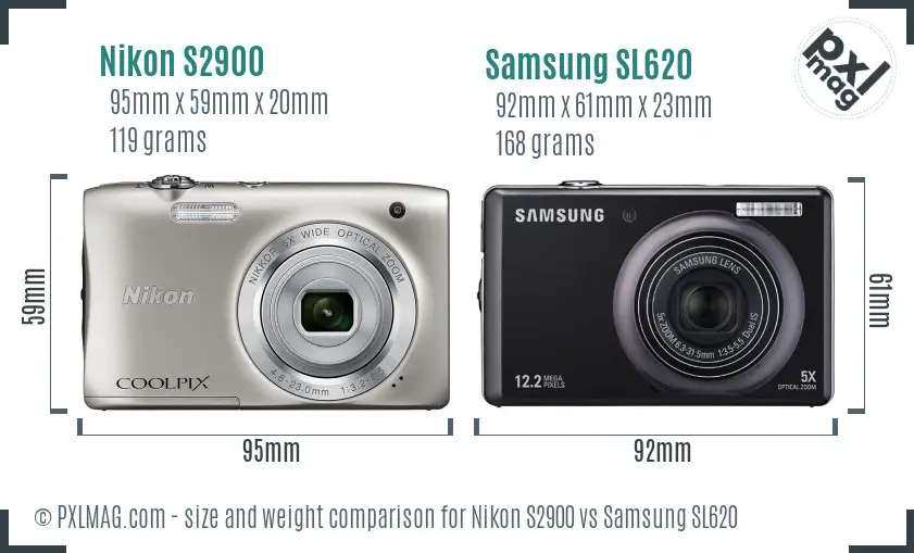 Nikon S2900 vs Samsung SL620 size comparison