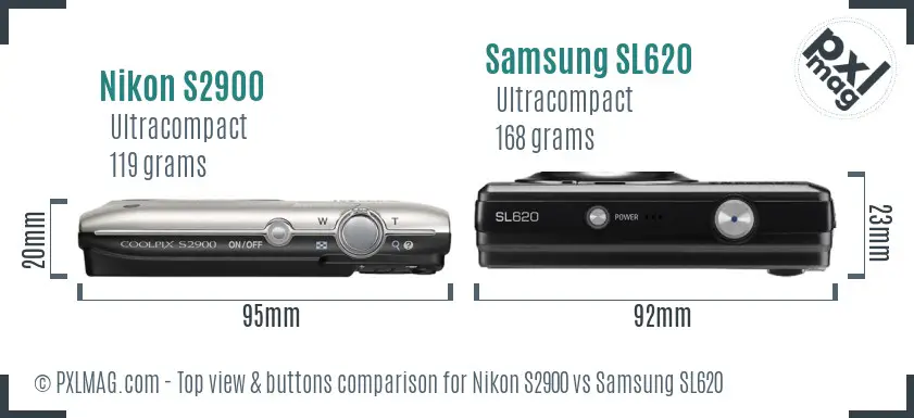 Nikon S2900 vs Samsung SL620 top view buttons comparison