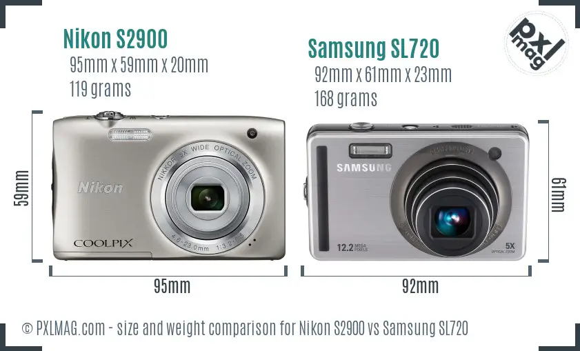 Nikon S2900 vs Samsung SL720 size comparison