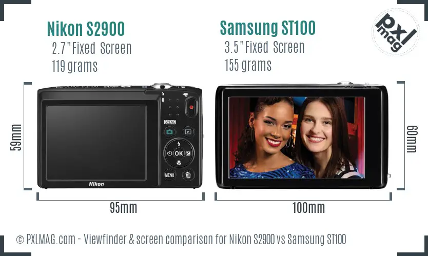 Nikon S2900 vs Samsung ST100 Screen and Viewfinder comparison