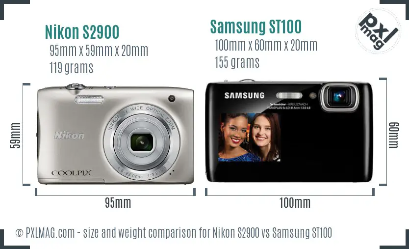 Nikon S2900 vs Samsung ST100 size comparison