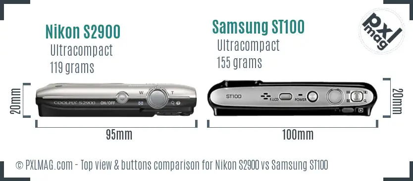 Nikon S2900 vs Samsung ST100 top view buttons comparison