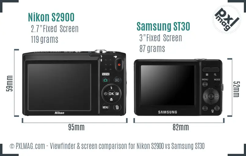 Nikon S2900 vs Samsung ST30 Screen and Viewfinder comparison