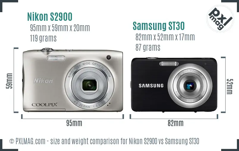 Nikon S2900 vs Samsung ST30 size comparison