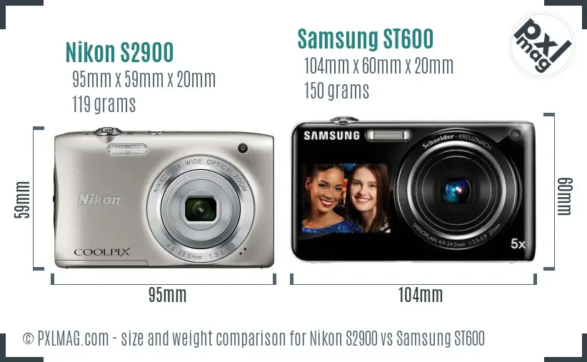 Nikon S2900 vs Samsung ST600 size comparison