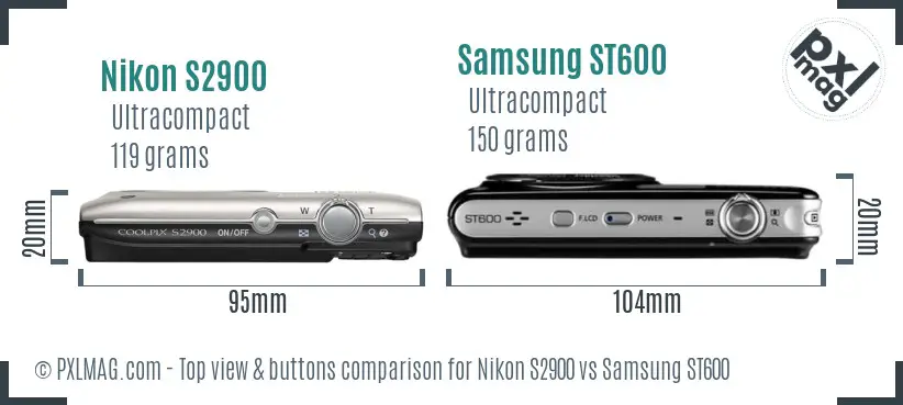Nikon S2900 vs Samsung ST600 top view buttons comparison