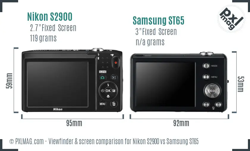 Nikon S2900 vs Samsung ST65 Screen and Viewfinder comparison