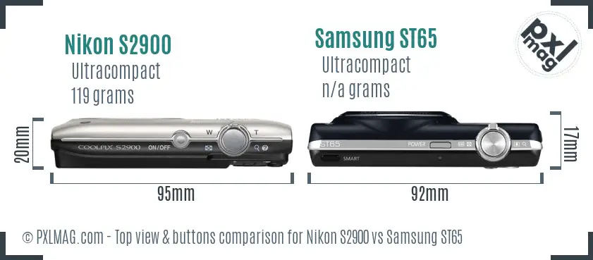 Nikon S2900 vs Samsung ST65 top view buttons comparison