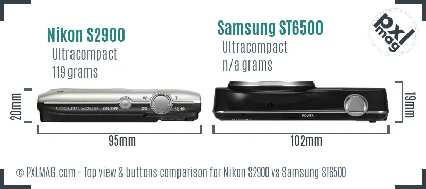 Nikon S2900 vs Samsung ST6500 top view buttons comparison