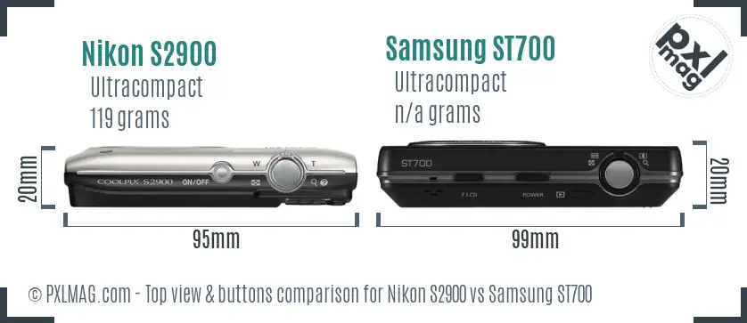 Nikon S2900 vs Samsung ST700 top view buttons comparison