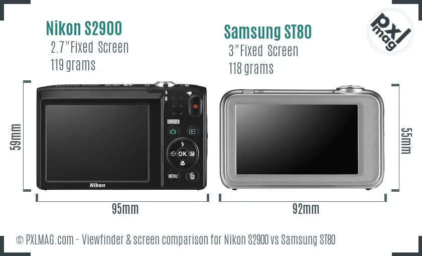 Nikon S2900 vs Samsung ST80 Screen and Viewfinder comparison Nikon S2900 vs Samsung ST80 Screen and Viewfinder comparison