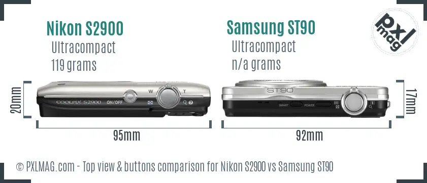 Nikon S2900 vs Samsung ST90 top view buttons comparison