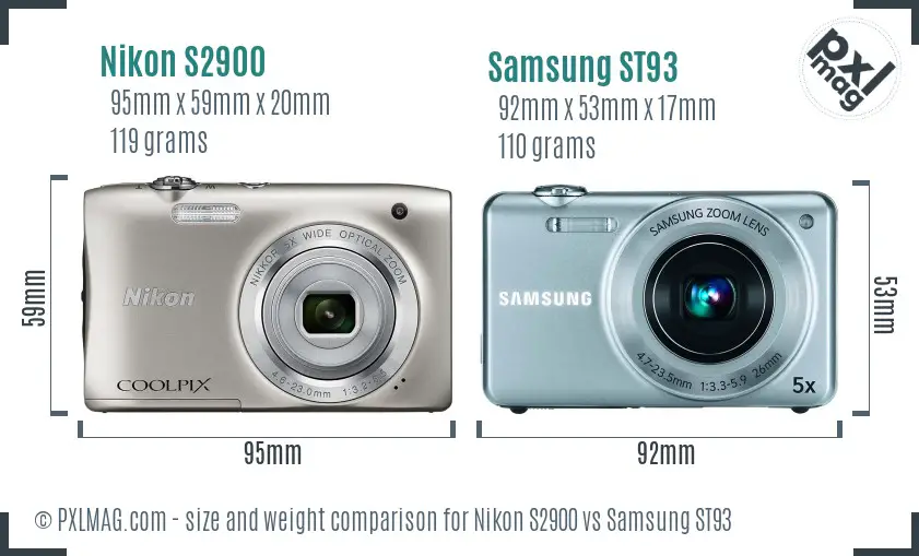 Nikon S2900 vs Samsung ST93 size comparison