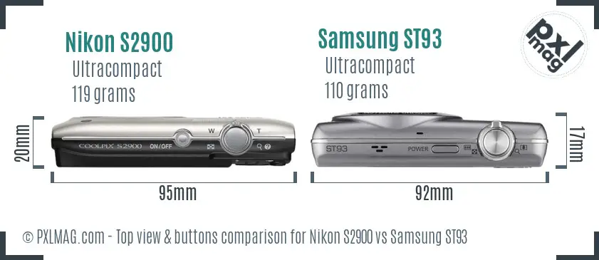 Nikon S2900 vs Samsung ST93 top view buttons comparison
