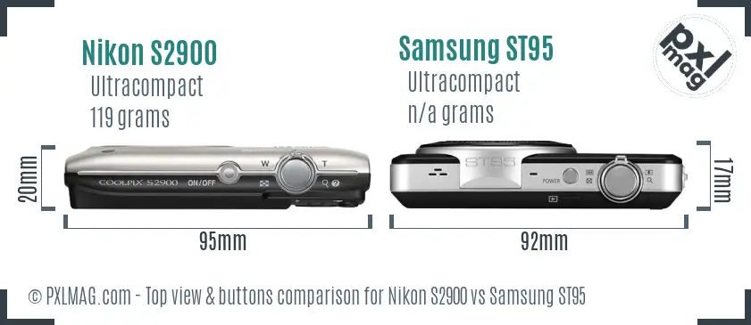 Nikon S2900 vs Samsung ST95 top view buttons comparison