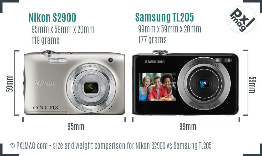 Nikon S2900 vs Samsung TL205 size comparison