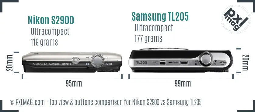 Nikon S2900 vs Samsung TL205 top view buttons comparison
