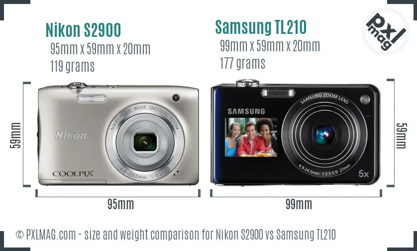 Nikon S2900 vs Samsung TL210 size comparison