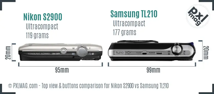 Nikon S2900 vs Samsung TL210 top view buttons comparison