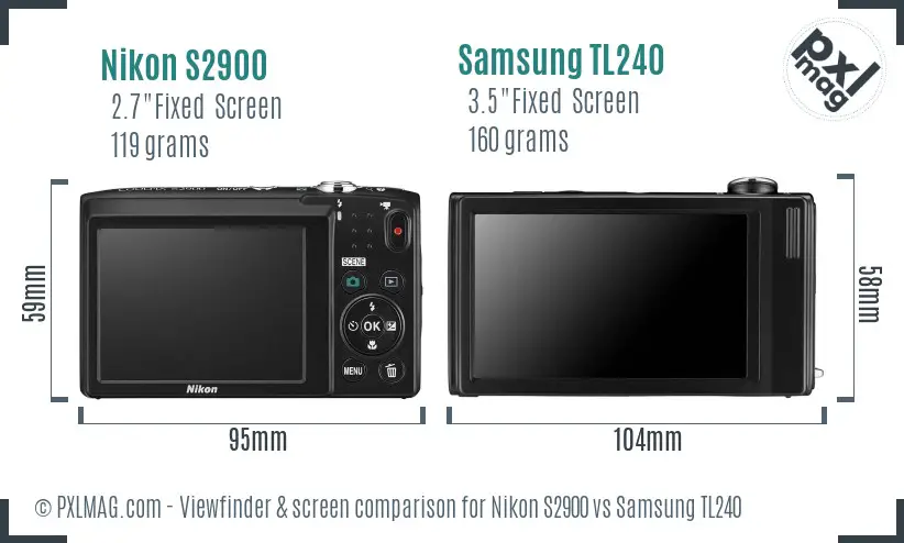 Nikon S2900 vs Samsung TL240 Screen and Viewfinder comparison