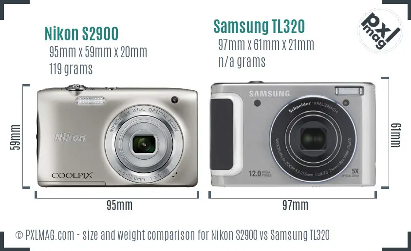 Nikon S2900 vs Samsung TL320 size comparison