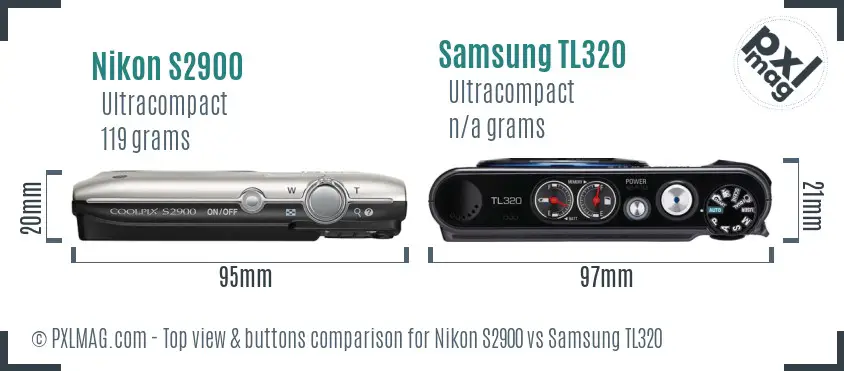 Nikon S2900 vs Samsung TL320 top view buttons comparison