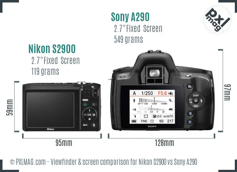Nikon S2900 vs Sony A290 Screen and Viewfinder comparison