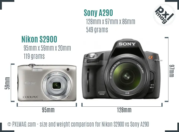 Nikon S2900 vs Sony A290 size comparison