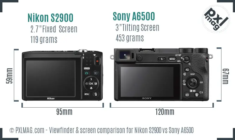 Nikon S2900 vs Sony A6500 Screen and Viewfinder comparison