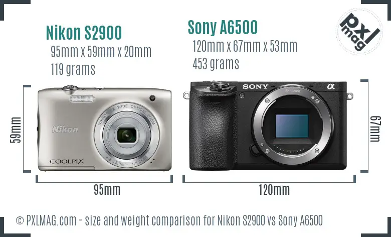Nikon S2900 vs Sony A6500 size comparison