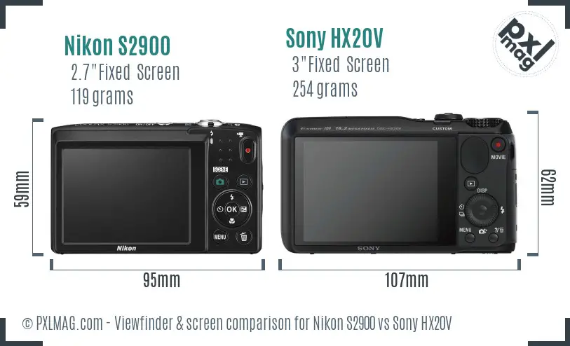 Nikon S2900 vs Sony HX20V Screen and Viewfinder comparison