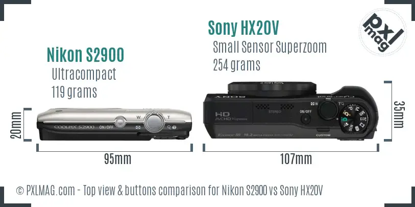 Nikon S2900 vs Sony HX20V top view buttons comparison