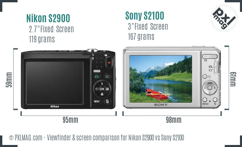 Nikon S2900 vs Sony S2100 Screen and Viewfinder comparison