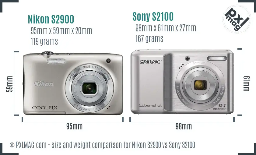 Nikon S2900 vs Sony S2100 size comparison
