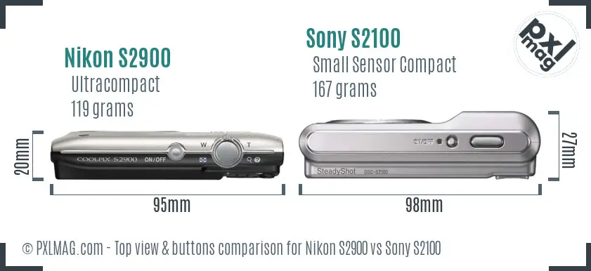Nikon S2900 vs Sony S2100 top view buttons comparison