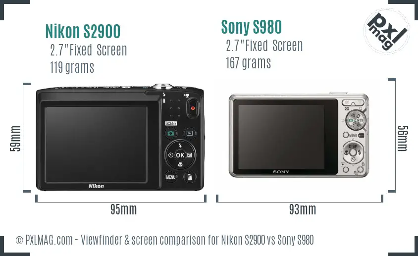 Nikon S2900 vs Sony S980 Screen and Viewfinder comparison