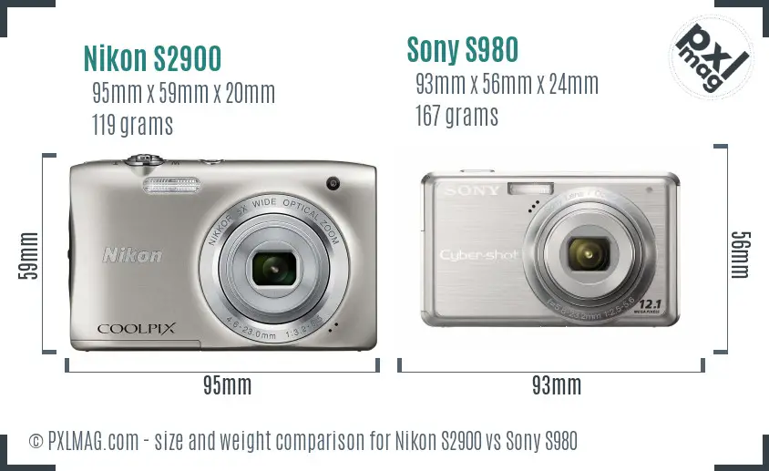 Nikon S2900 vs Sony S980 size comparison