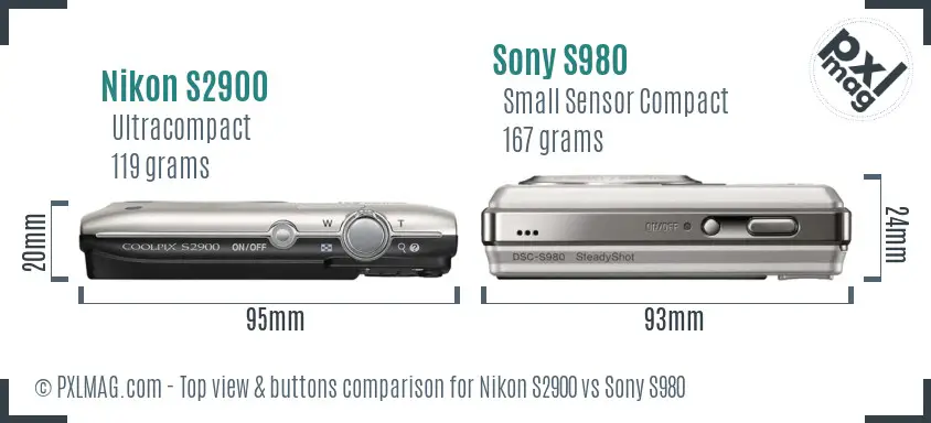 Nikon S2900 vs Sony S980 top view buttons comparison