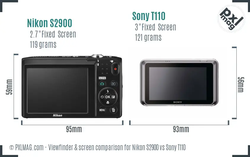 Nikon S2900 vs Sony T110 Screen and Viewfinder comparison