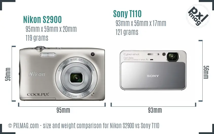 Nikon S2900 vs Sony T110 size comparison