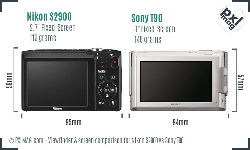 Nikon S2900 vs Sony T90 Screen and Viewfinder comparison