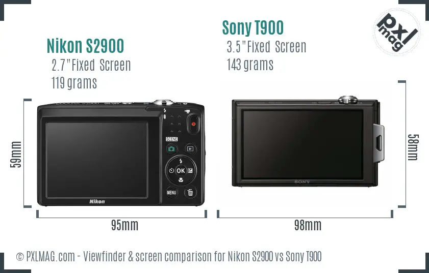 Nikon S2900 vs Sony T900 Screen and Viewfinder comparison