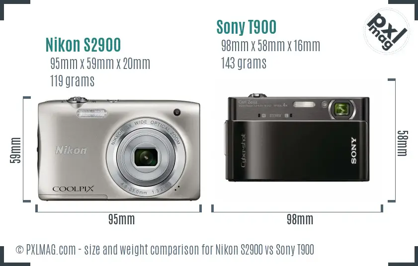 Nikon S2900 vs Sony T900 size comparison
