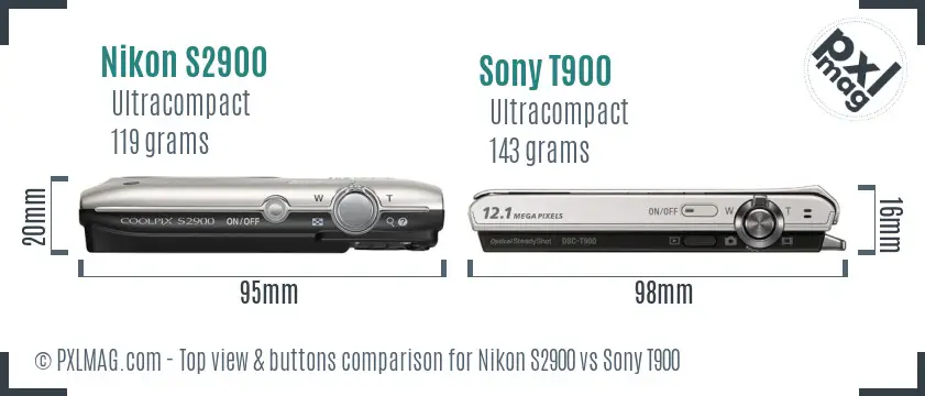 Nikon S2900 vs Sony T900 top view buttons comparison