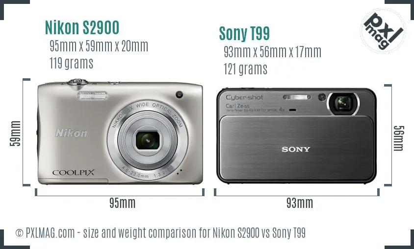 Nikon S2900 vs Sony T99 size comparison Nikon S2900 vs Sony T99 size comparison